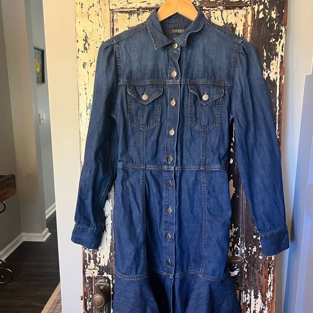 Ralph Lauren Black Label LAUREN Women's Belted Denim Button Down.  Shirtdress - Picture 2 of 9